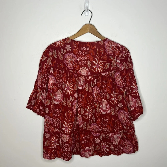 RACHEL ZOE Embroidered Boho Floral V Neck Valentines Day Peasant Babydoll Blouse - Picture 5 of 9